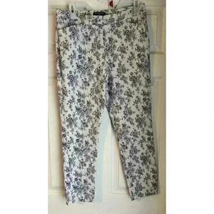 MARIO SERRANI, ITALY WOMEN'S 6 PANTS, STRETCH, WHITE & NAVY FLORAL PRINT, NWOT